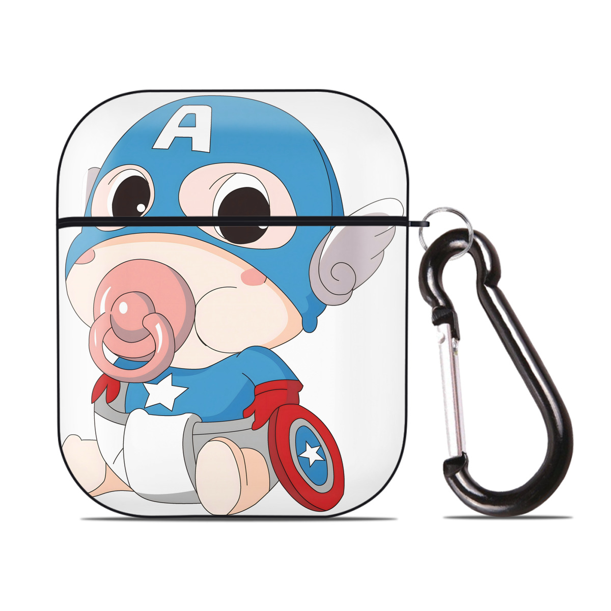 （画像用） アベンジャーズ The Avengers AirPods 第2世代保護ケース ハードシェル ブラック 耐衝撃・防指紋・カラビナ付き