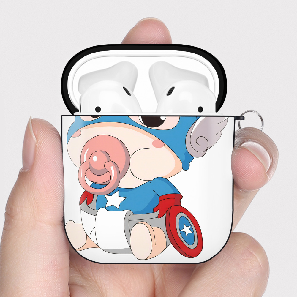 （画像用） アベンジャーズ The Avengers AirPods 第2世代保護ケース ハードシェル ブラック 耐衝撃・防指紋・カラビナ付き