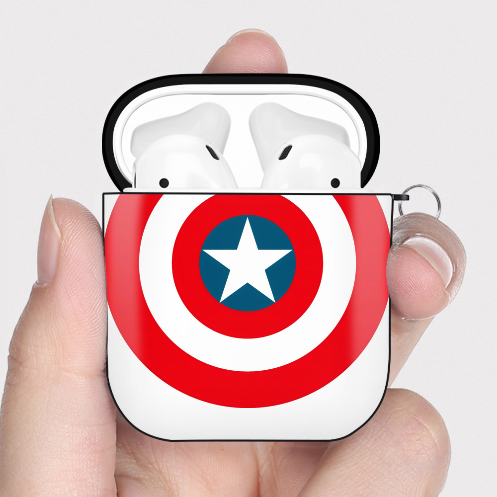 （画像用） アベンジャーズ The Avengers AirPods 第2世代保護ケース ハードシェル ブラック 耐衝撃・防指紋・カラビナ付き