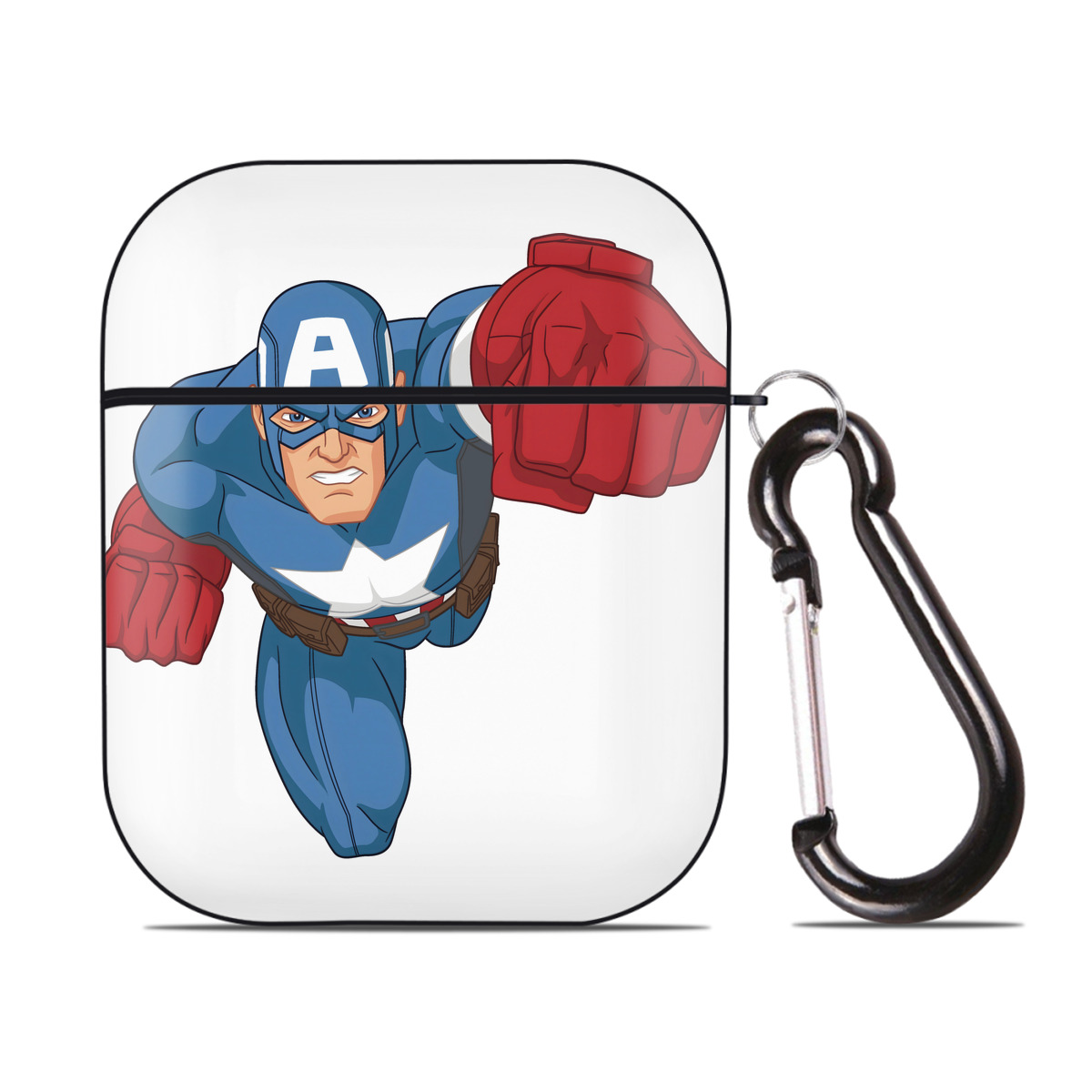 （画像用） アベンジャーズ The Avengers AirPods 第2世代保護ケース ハードシェル ブラック 耐衝撃・防指紋・カラビナ付き