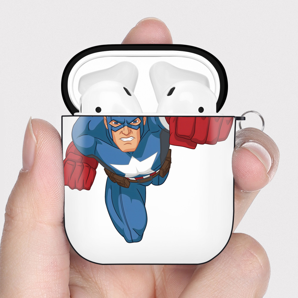 （画像用） アベンジャーズ The Avengers AirPods 第2世代保護ケース ハードシェル ブラック 耐衝撃・防指紋・カラビナ付き