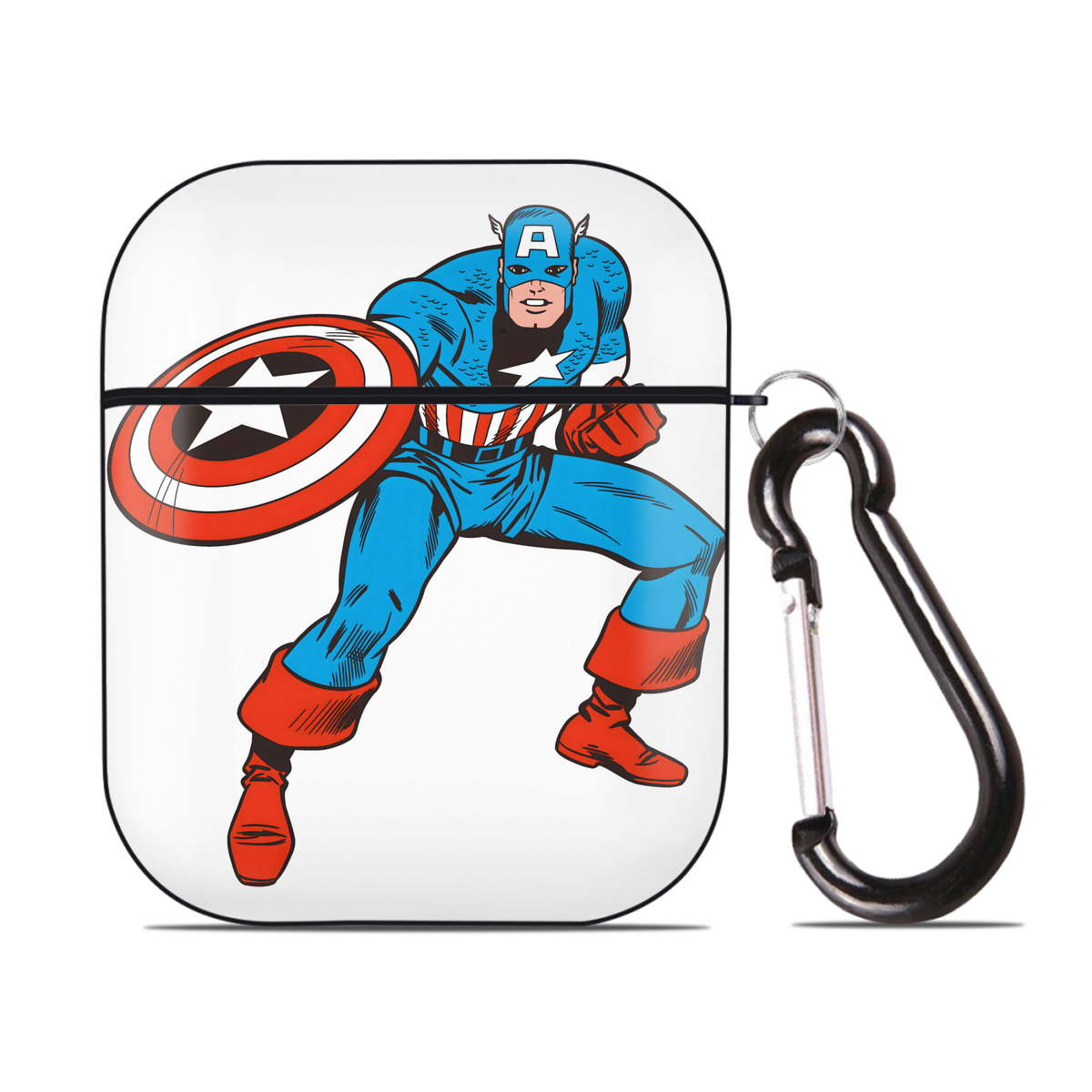 （画像用） アベンジャーズ The Avengers AirPods 第2世代保護ケース ハードシェル ブラック 耐衝撃・防指紋・カラビナ付き