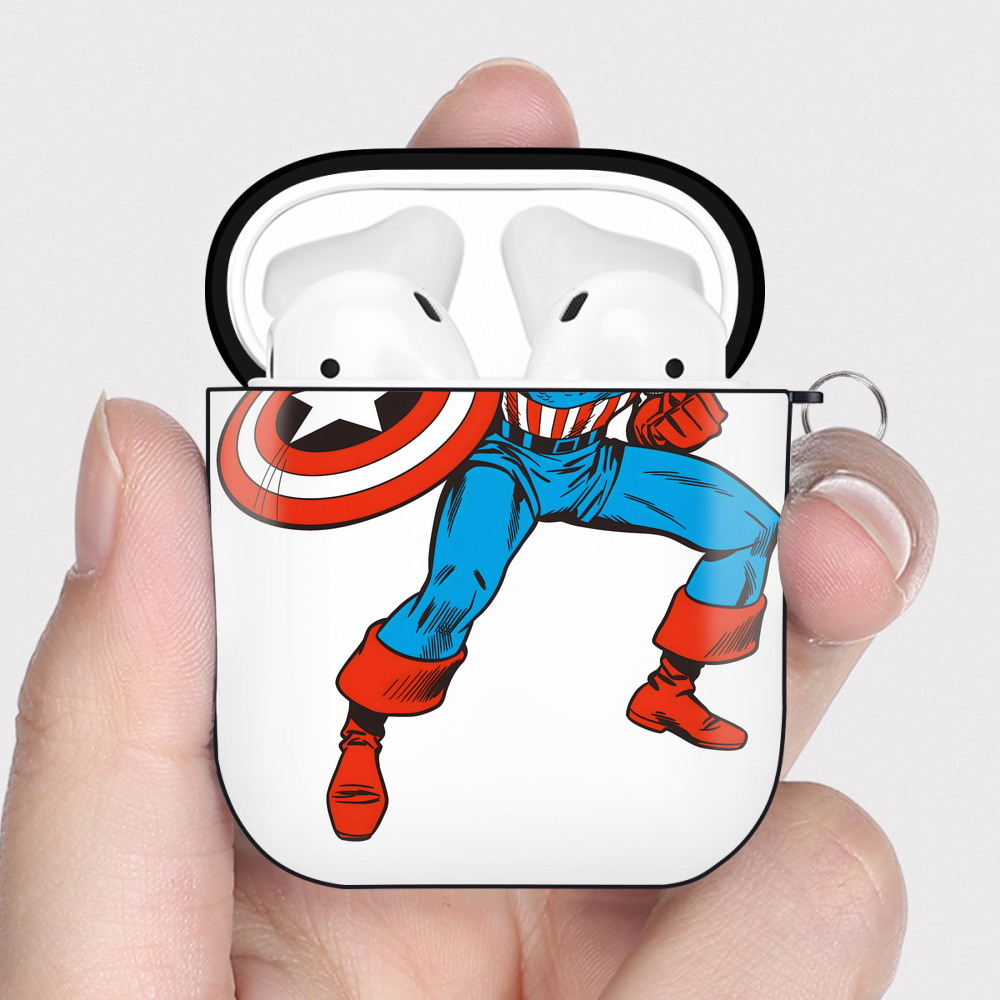 （画像用） アベンジャーズ The Avengers AirPods 第2世代保護ケース ハードシェル ブラック 耐衝撃・防指紋・カラビナ付き