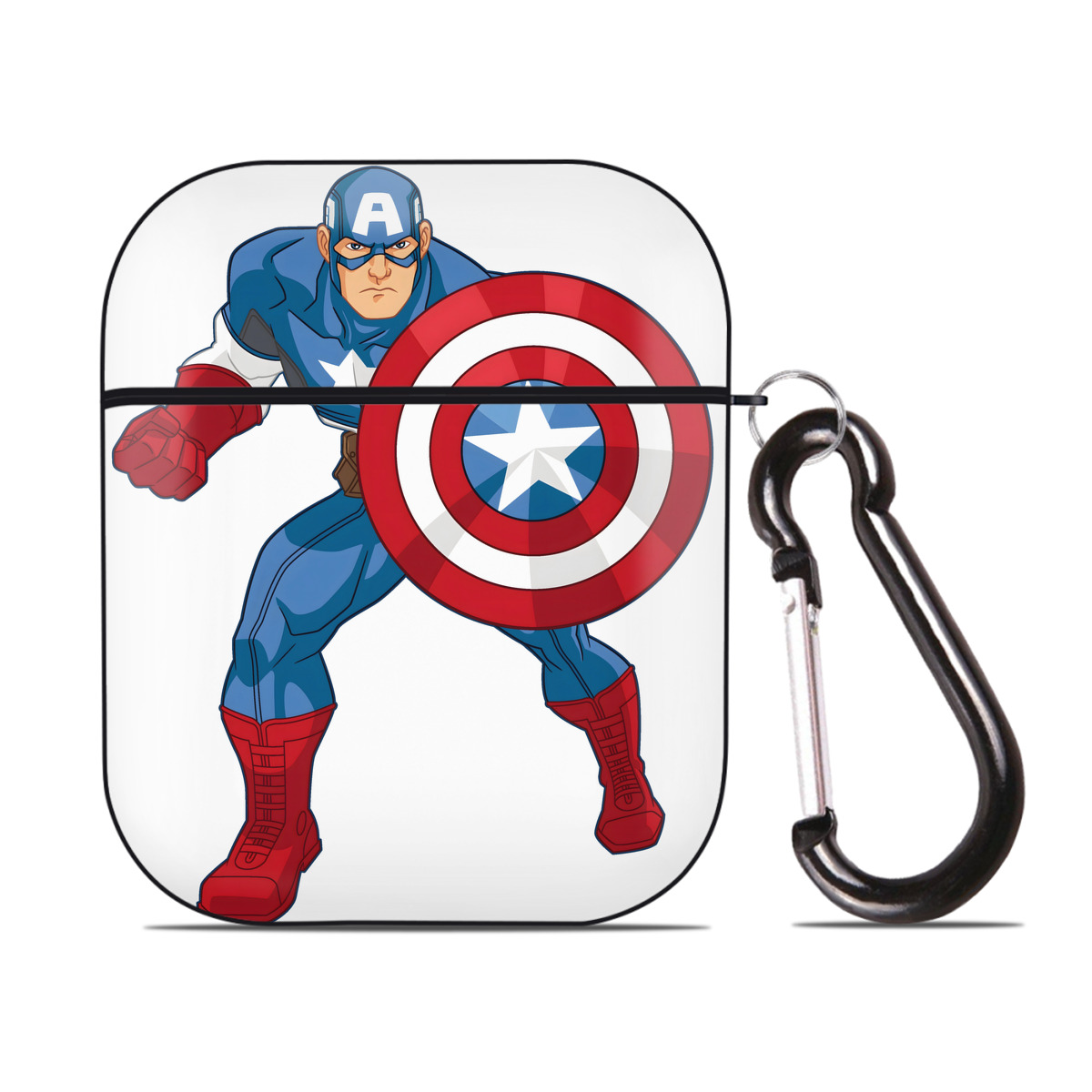 （画像用） アベンジャーズ The Avengers AirPods 第2世代保護ケース ハードシェル ブラック 耐衝撃・防指紋・カラビナ付き