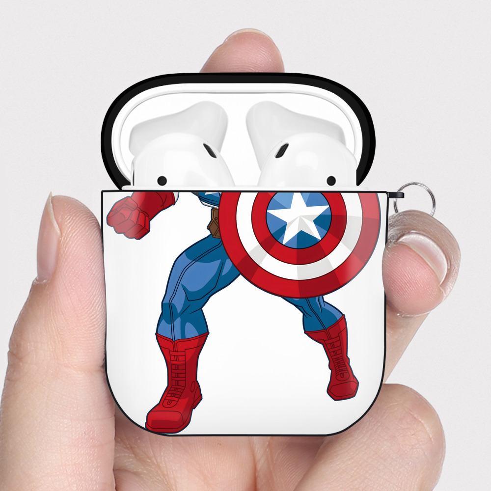 （画像用） アベンジャーズ The Avengers AirPods 第2世代保護ケース ハードシェル ブラック 耐衝撃・防指紋・カラビナ付き