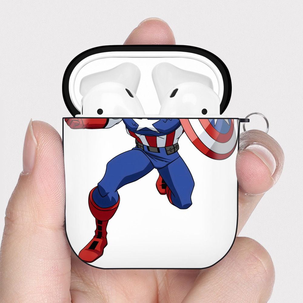 （画像用） アベンジャーズ The Avengers AirPods 第2世代保護ケース ハードシェル ブラック 耐衝撃・防指紋・カラビナ付き