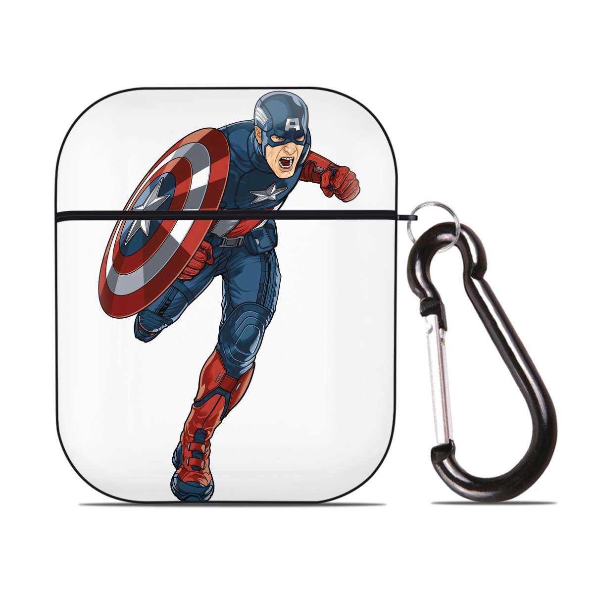 （画像用） アベンジャーズ The Avengers AirPods 第2世代保護ケース ハードシェル ブラック 耐衝撃・防指紋・カラビナ付き