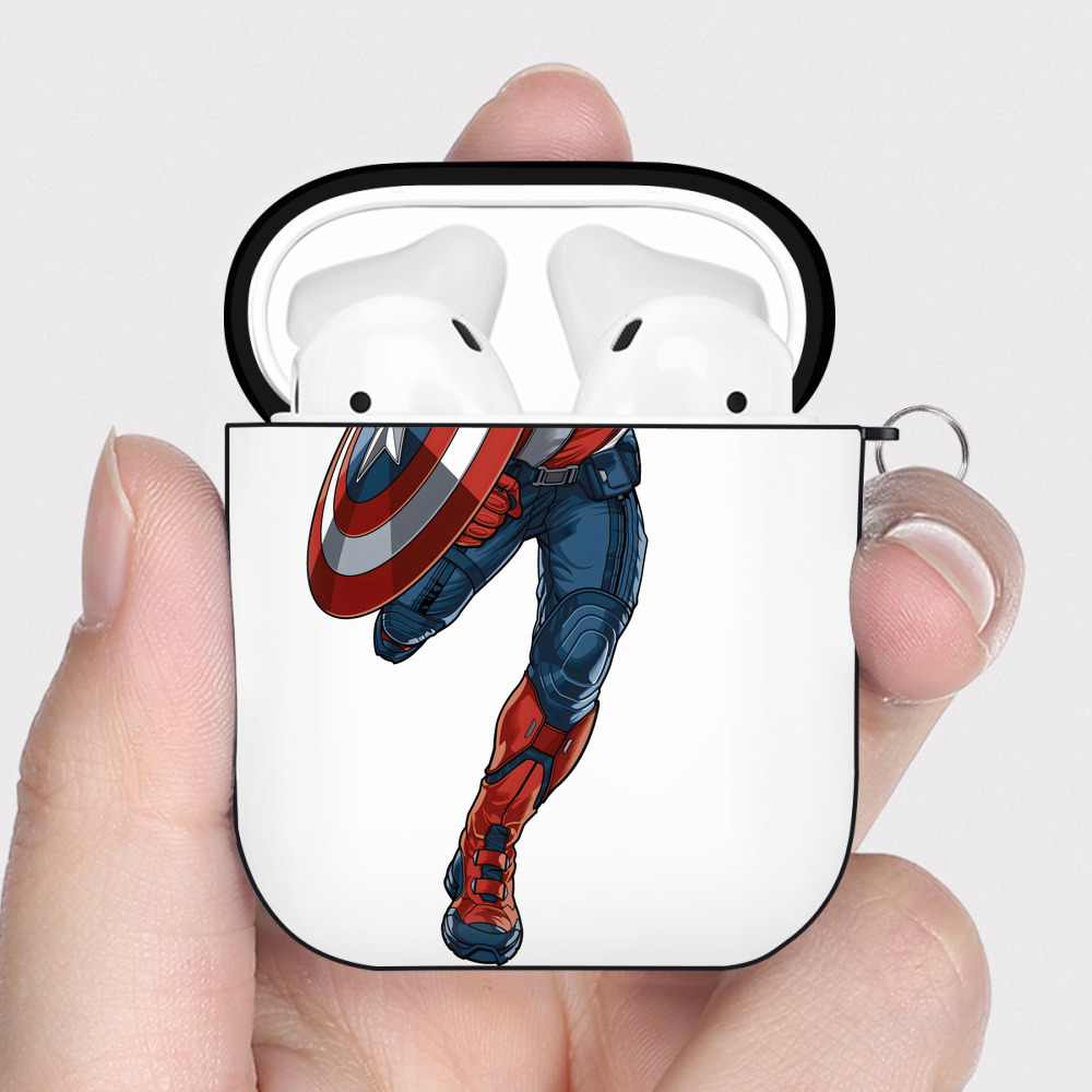 （画像用） アベンジャーズ The Avengers AirPods 第2世代保護ケース ハードシェル ブラック 耐衝撃・防指紋・カラビナ付き