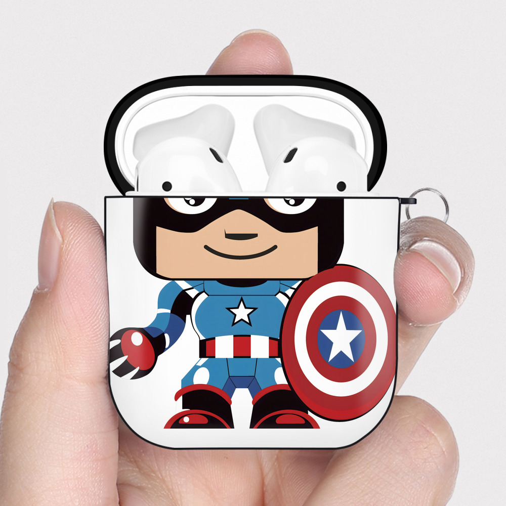 （画像用） アベンジャーズ The Avengers AirPods 第2世代保護ケース ハードシェル ブラック 耐衝撃・防指紋・カラビナ付き