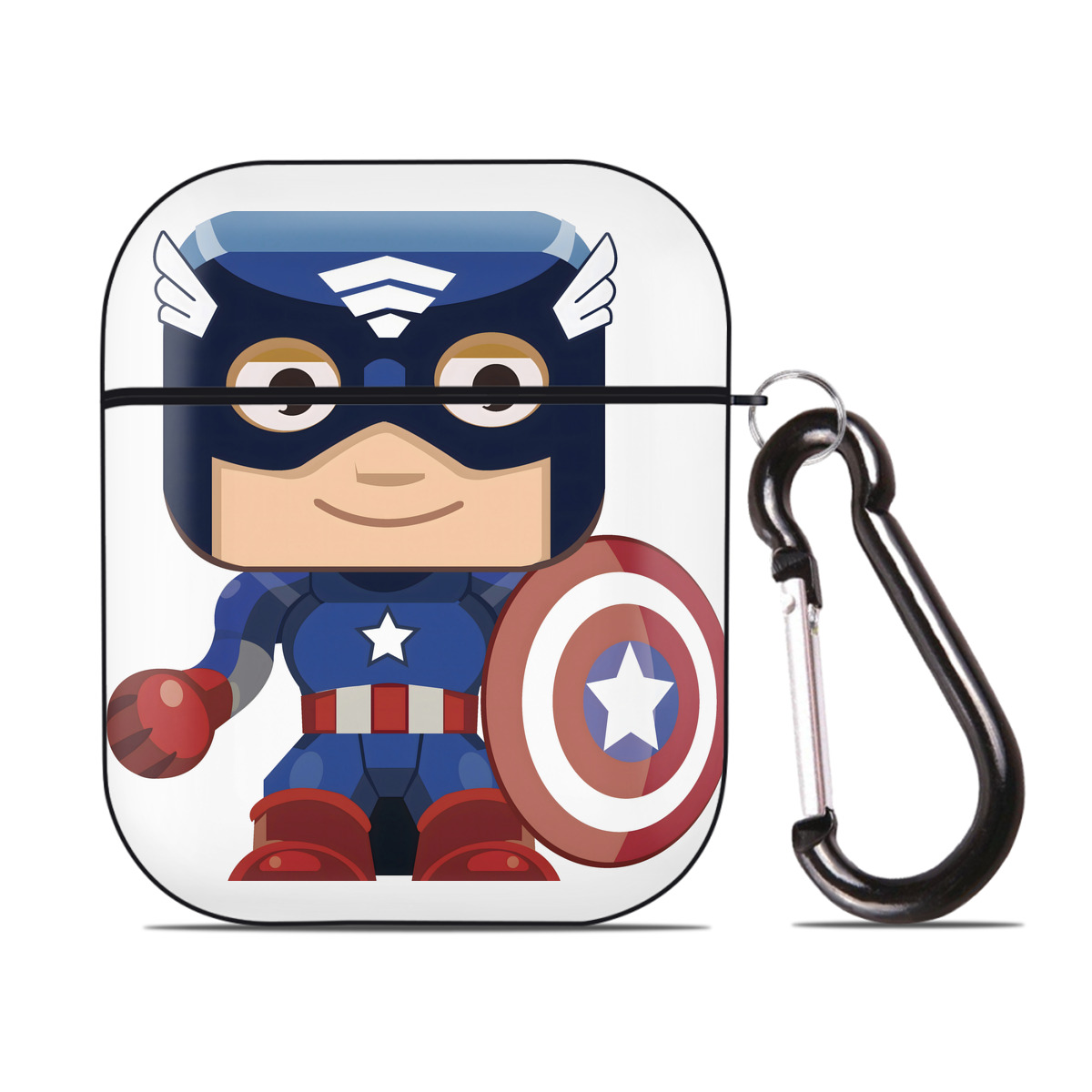 （画像用） アベンジャーズ The Avengers AirPods 第2世代保護ケース ハードシェル ブラック 耐衝撃・防指紋・カラビナ付き