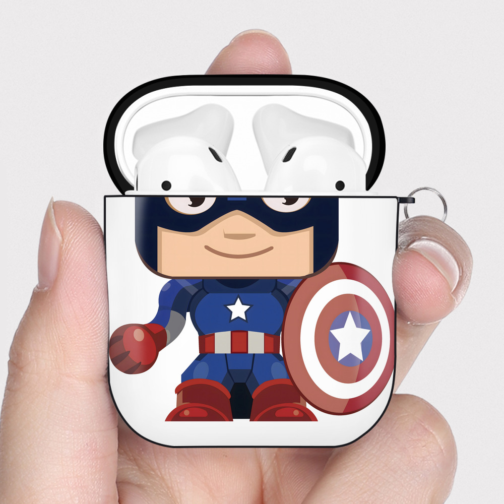 （画像用） アベンジャーズ The Avengers AirPods 第2世代保護ケース ハードシェル ブラック 耐衝撃・防指紋・カラビナ付き