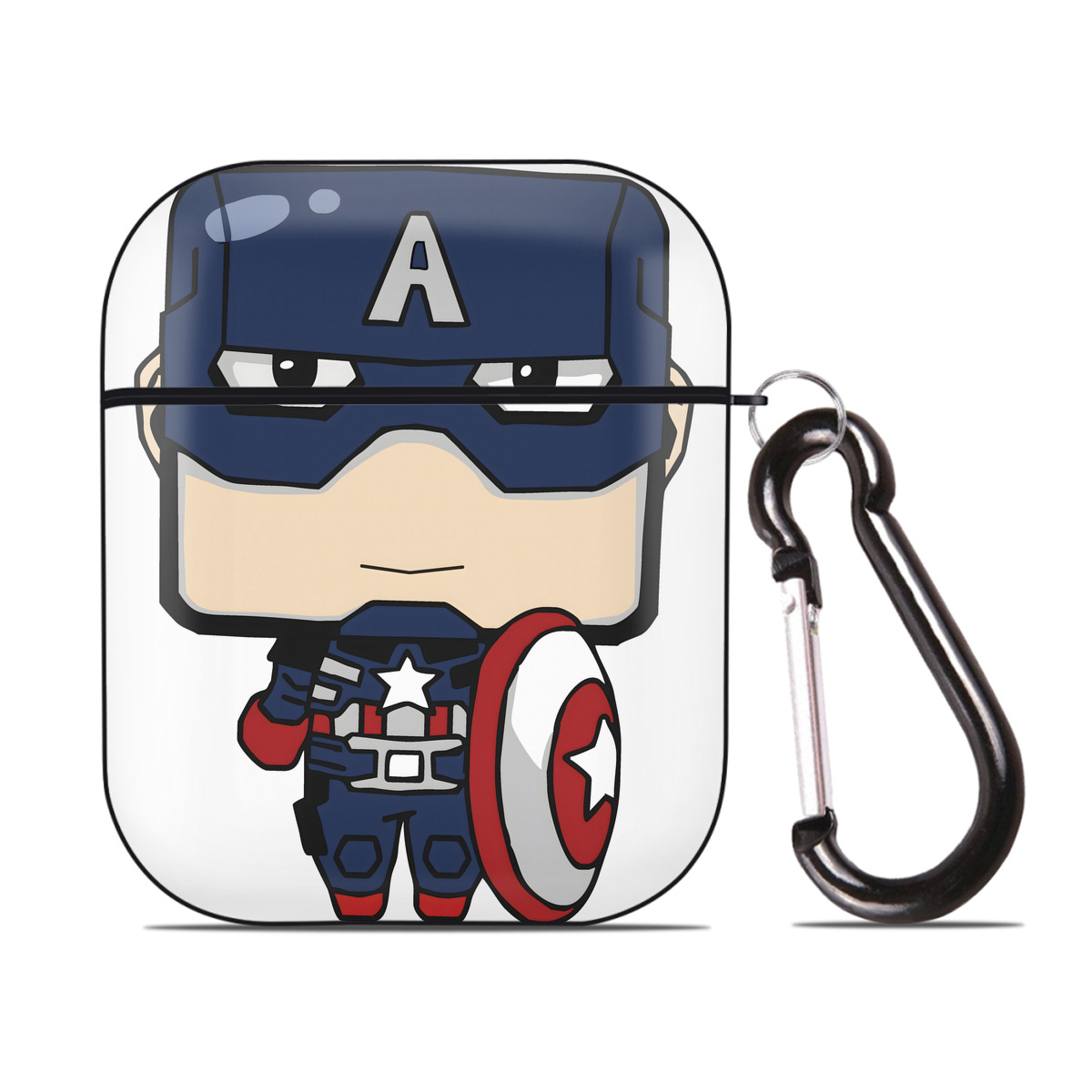 （画像用） アベンジャーズ The Avengers AirPods 第2世代保護ケース ハードシェル ブラック 耐衝撃・防指紋・カラビナ付き
