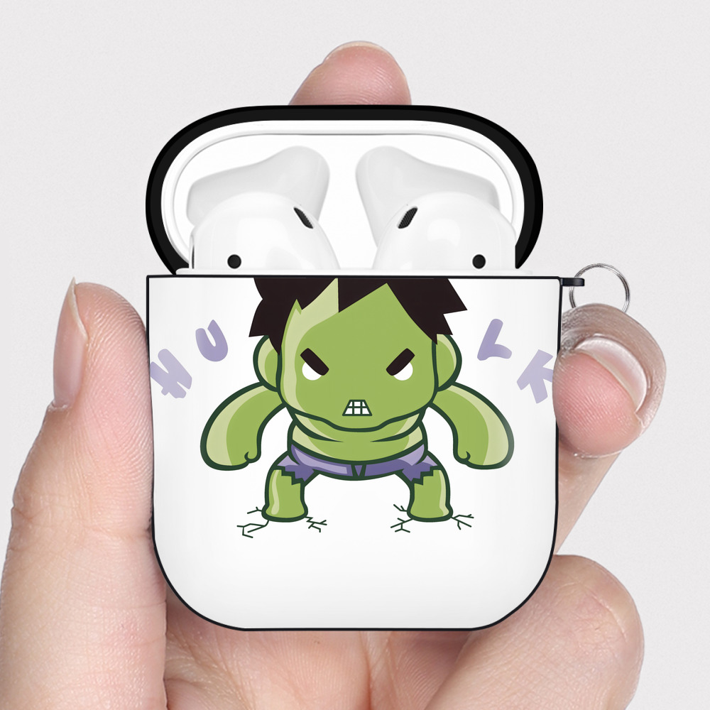 （画像用） アベンジャーズ The Avengers AirPods 第2世代保護ケース ハードシェル ブラック 耐衝撃・防指紋・カラビナ付き