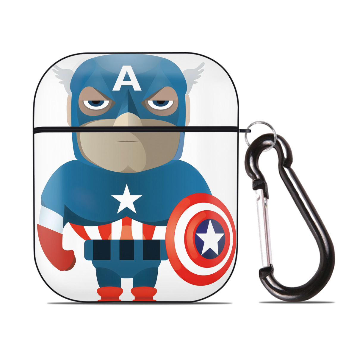 （画像用） アベンジャーズ The Avengers AirPods 第2世代保護ケース ハードシェル ブラック 耐衝撃・防指紋・カラビナ付き