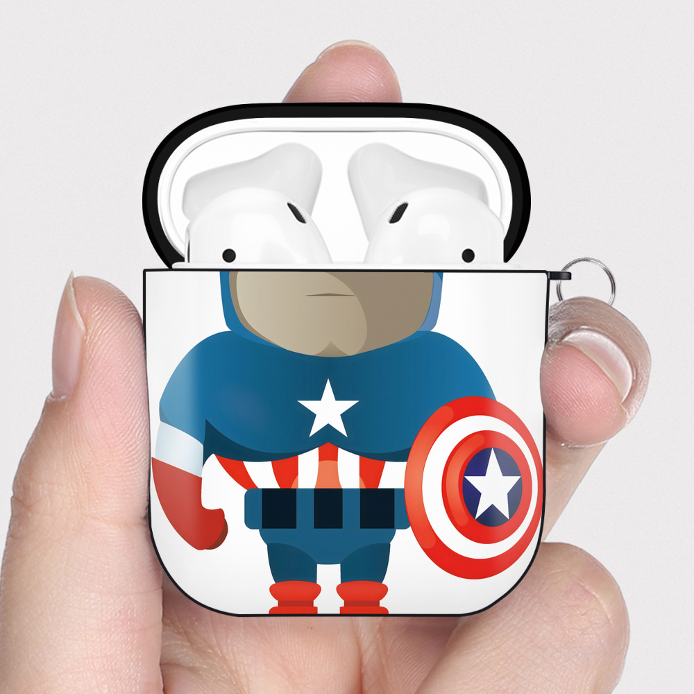 （画像用） アベンジャーズ The Avengers AirPods 第2世代保護ケース ハードシェル ブラック 耐衝撃・防指紋・カラビナ付き