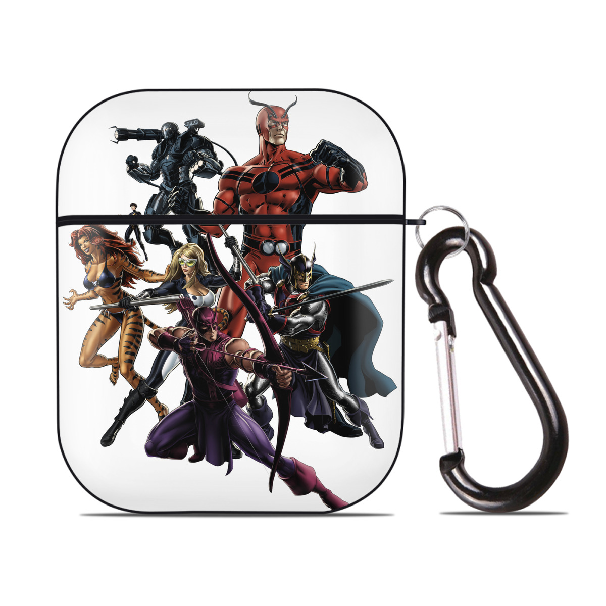（画像用） アベンジャーズ The Avengers AirPods 第2世代保護ケース ハードシェル ブラック 耐衝撃・防指紋・カラビナ付き