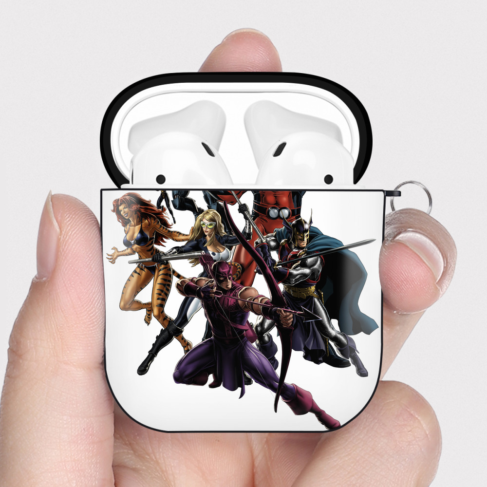 （画像用） アベンジャーズ The Avengers AirPods 第2世代保護ケース ハードシェル ブラック 耐衝撃・防指紋・カラビナ付き