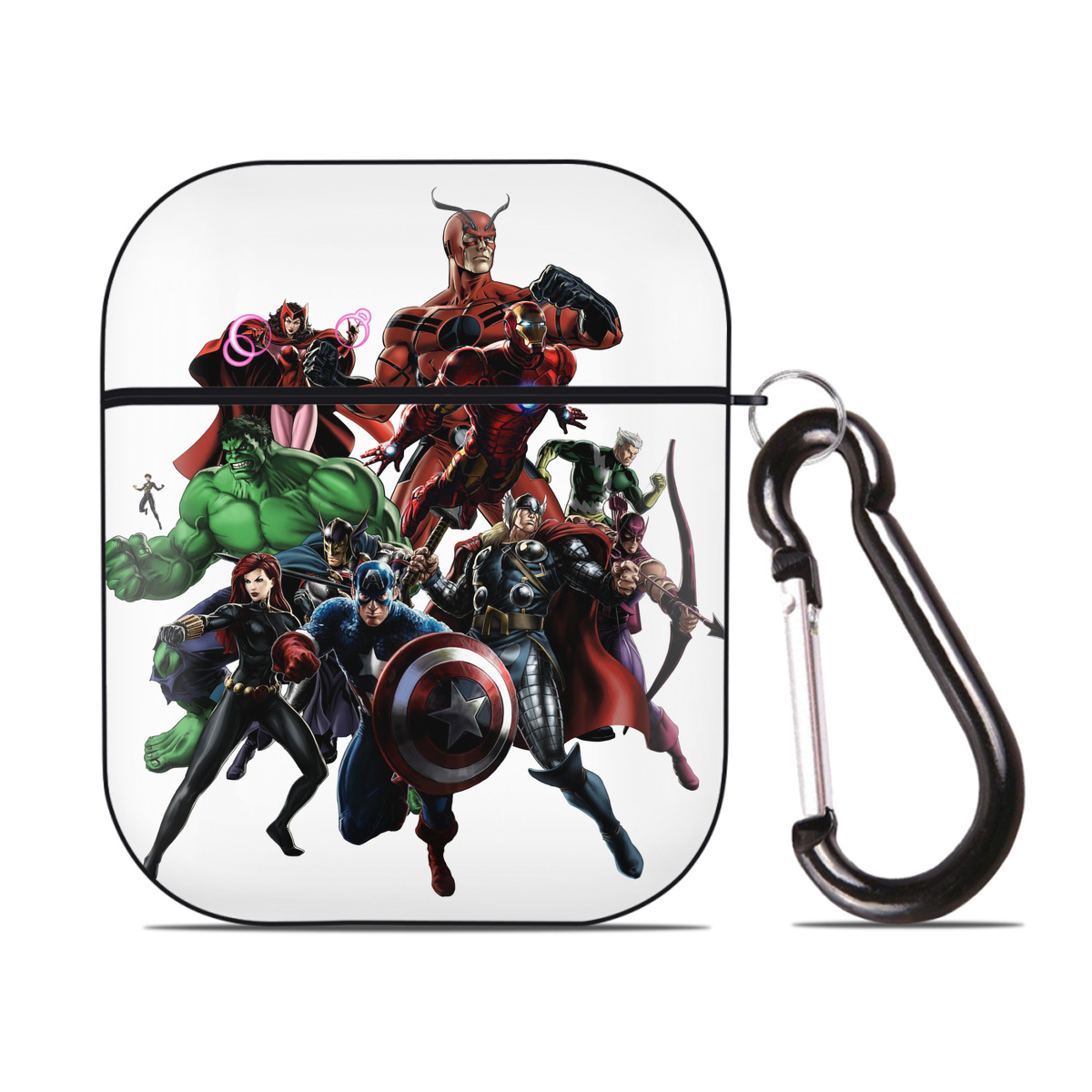 （画像用） アベンジャーズ The Avengers AirPods 第2世代保護ケース ハードシェル ブラック 耐衝撃・防指紋・カラビナ付き