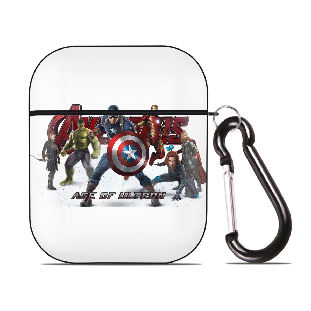 （画像用） アベンジャーズ The Avengers AirPods 第2世代保護ケース ハードシェル ブラック 耐衝撃・防指紋・カラビナ付き
