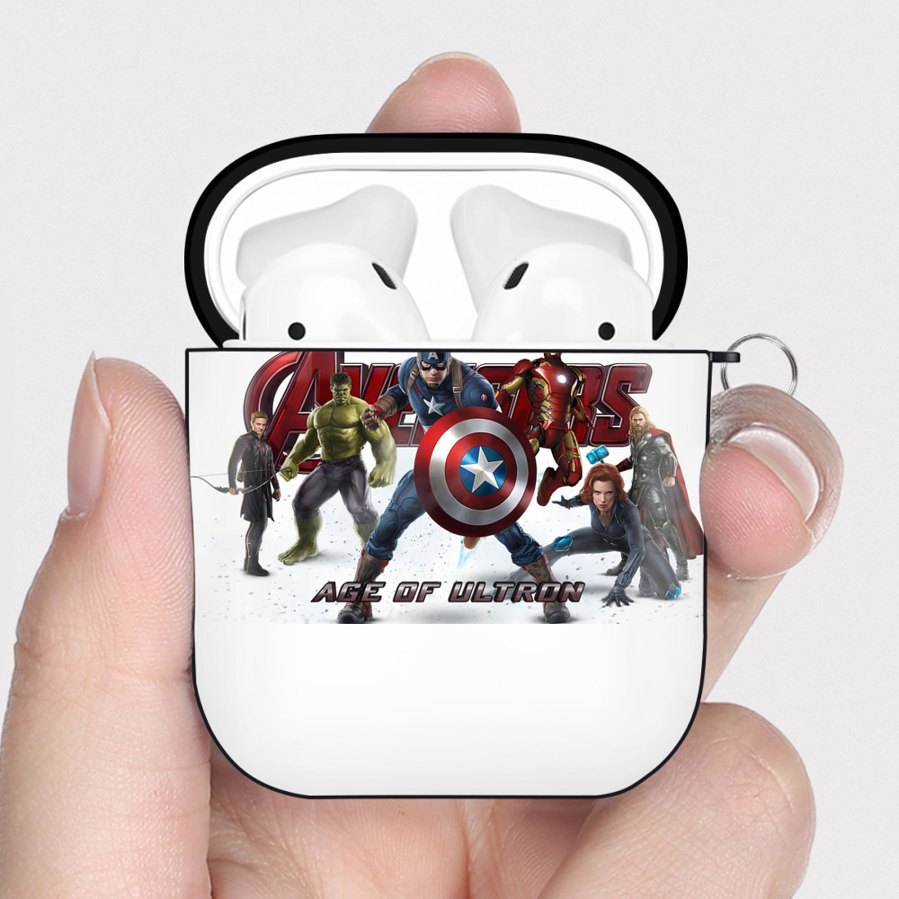 （画像用） アベンジャーズ The Avengers AirPods 第2世代保護ケース ハードシェル ブラック 耐衝撃・防指紋・カラビナ付き