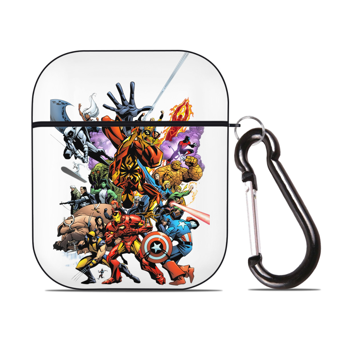 （画像用） アベンジャーズ The Avengers AirPods 第2世代保護ケース ハードシェル ブラック 耐衝撃・防指紋・カラビナ付き
