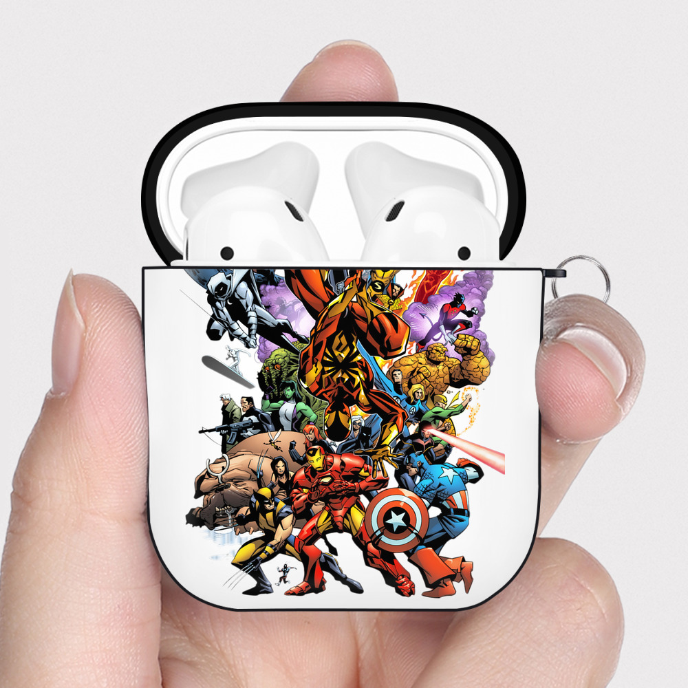 （画像用） アベンジャーズ The Avengers AirPods 第2世代保護ケース ハードシェル ブラック 耐衝撃・防指紋・カラビナ付き