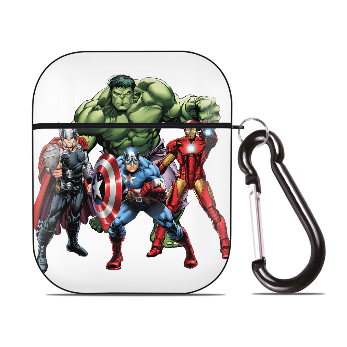 （画像用） アベンジャーズ The Avengers AirPods 第2世代保護ケース ハードシェル ブラック 耐衝撃・防指紋・カラビナ付き