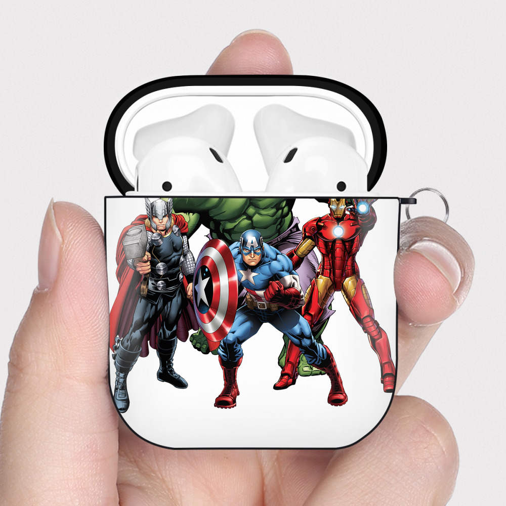 （画像用） アベンジャーズ The Avengers AirPods 第2世代保護ケース ハードシェル ブラック 耐衝撃・防指紋・カラビナ付き