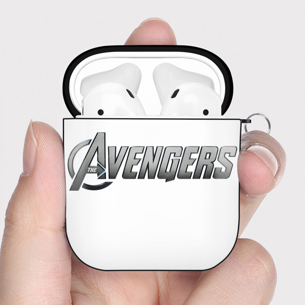 （画像用） アベンジャーズ The Avengers AirPods 第2世代保護ケース ハードシェル ブラック 耐衝撃・防指紋・カラビナ付き