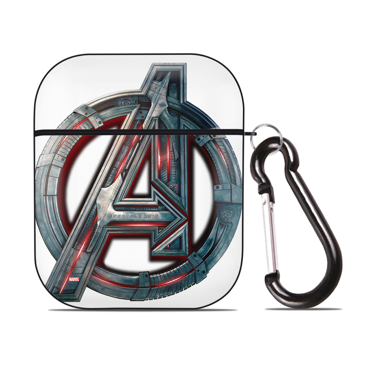 （画像用） アベンジャーズ The Avengers AirPods 第2世代保護ケース ハードシェル ブラック 耐衝撃・防指紋・カラビナ付き