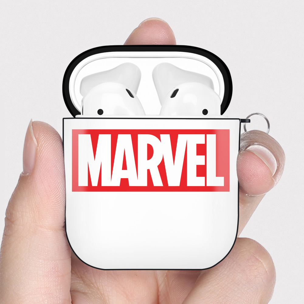 （画像用） アベンジャーズ The Avengers AirPods 第2世代保護ケース ハードシェル ブラック 耐衝撃・防指紋・カラビナ付き