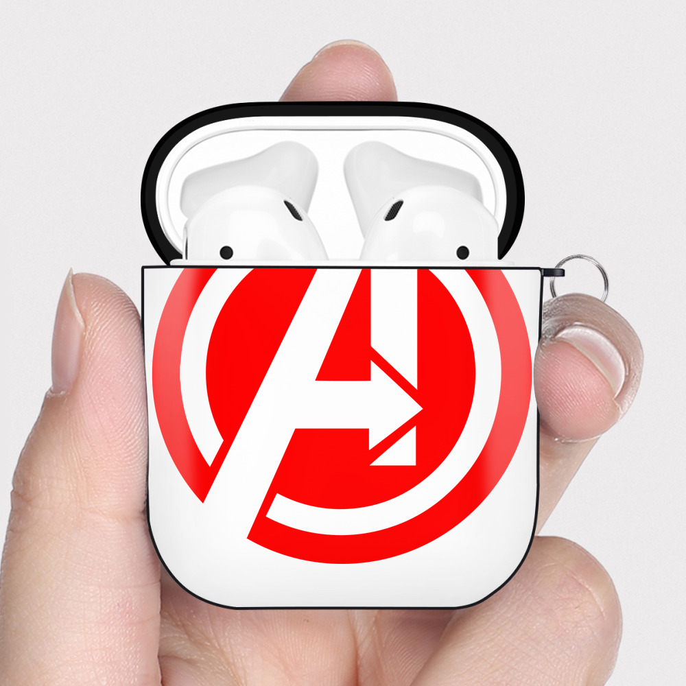 （画像用） アベンジャーズ The Avengers AirPods 第2世代保護ケース ハードシェル ブラック 耐衝撃・防指紋・カラビナ付き