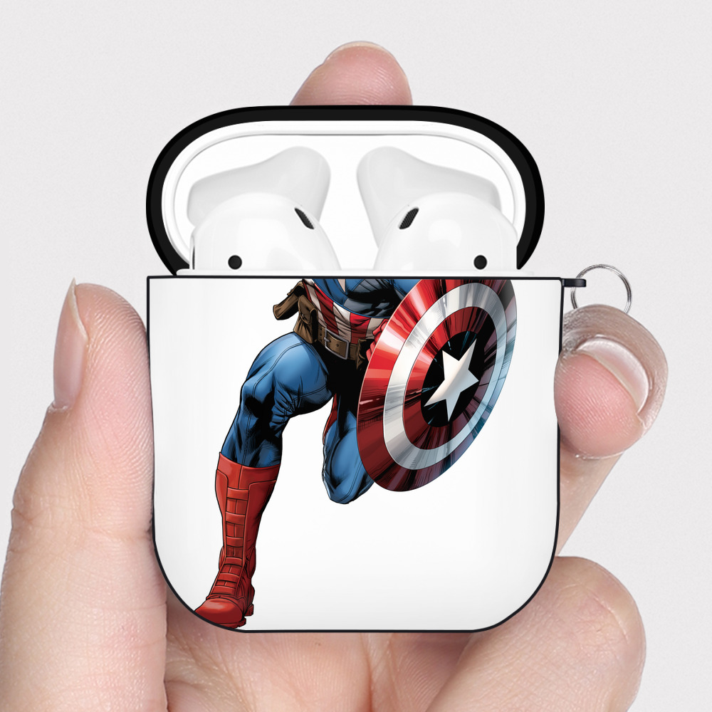 （画像用） アベンジャーズ The Avengers AirPods 第2世代保護ケース ハードシェル ブラック 耐衝撃・防指紋・カラビナ付き
