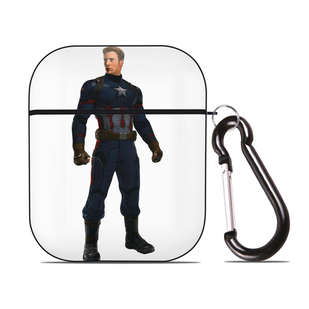 （画像用） アベンジャーズ The Avengers AirPods 第2世代保護ケース ハードシェル ブラック 耐衝撃・防指紋・カラビナ付き