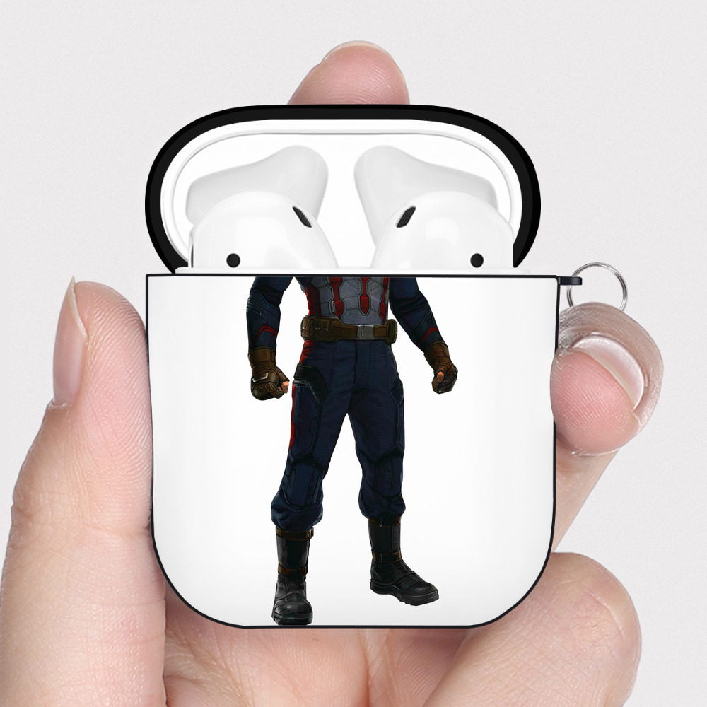 （画像用） アベンジャーズ The Avengers AirPods 第2世代保護ケース ハードシェル ブラック 耐衝撃・防指紋・カラビナ付き