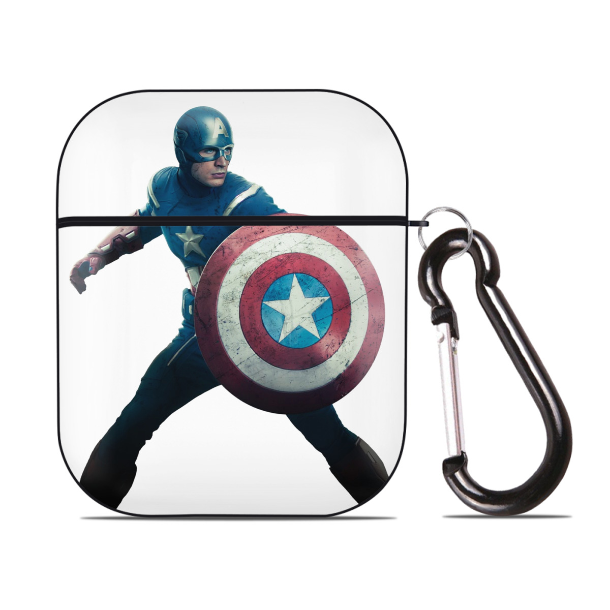 （画像用） アベンジャーズ The Avengers AirPods 第2世代保護ケース ハードシェル ブラック 耐衝撃・防指紋・カラビナ付き