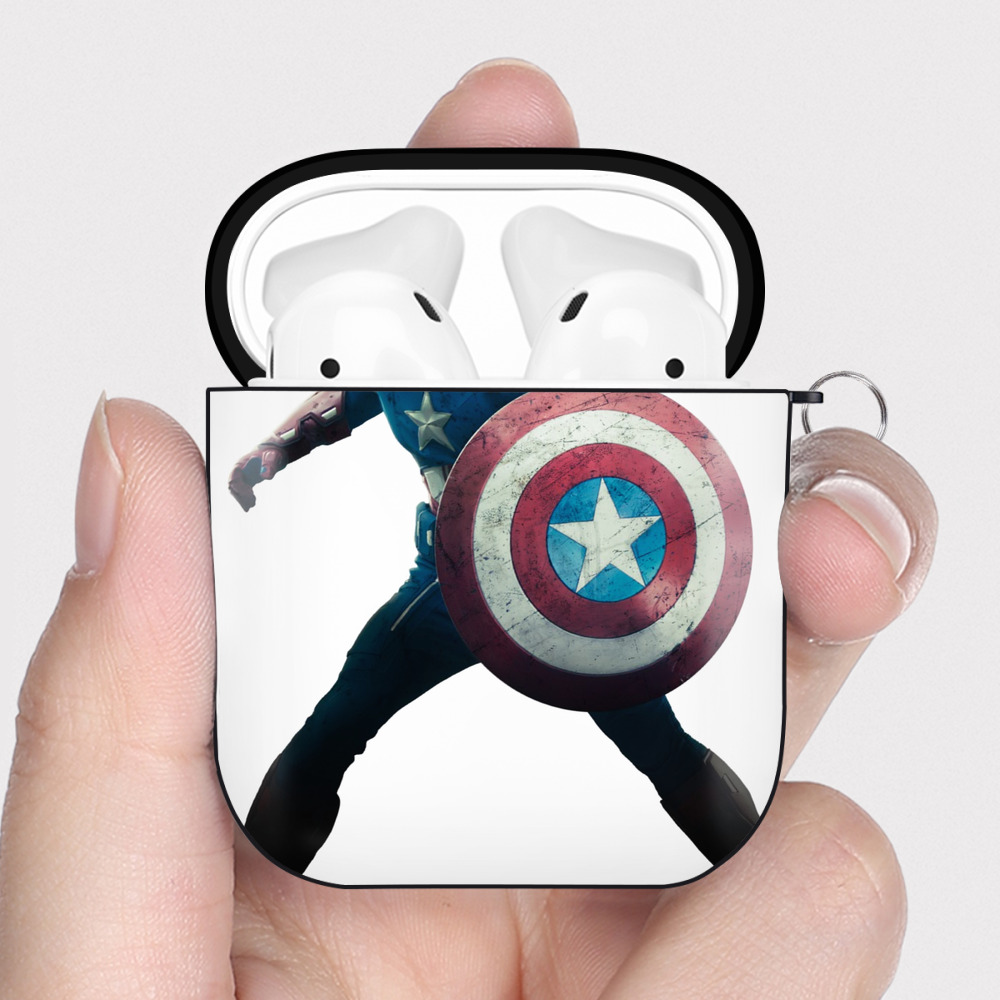 （画像用） アベンジャーズ The Avengers AirPods 第2世代保護ケース ハードシェル ブラック 耐衝撃・防指紋・カラビナ付き