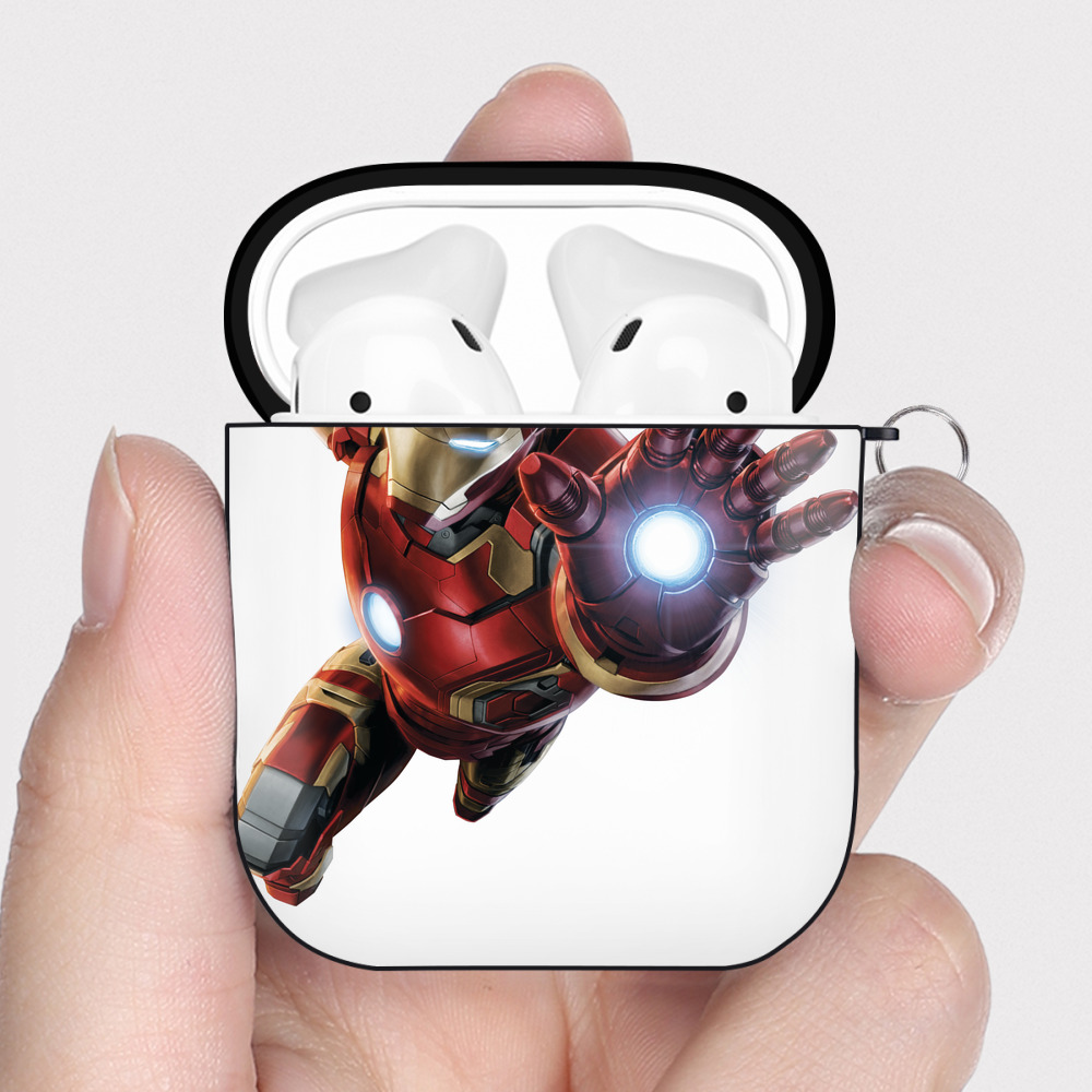 （画像用） アベンジャーズ The Avengers AirPods 第2世代保護ケース ハードシェル ブラック 耐衝撃・防指紋・カラビナ付き
