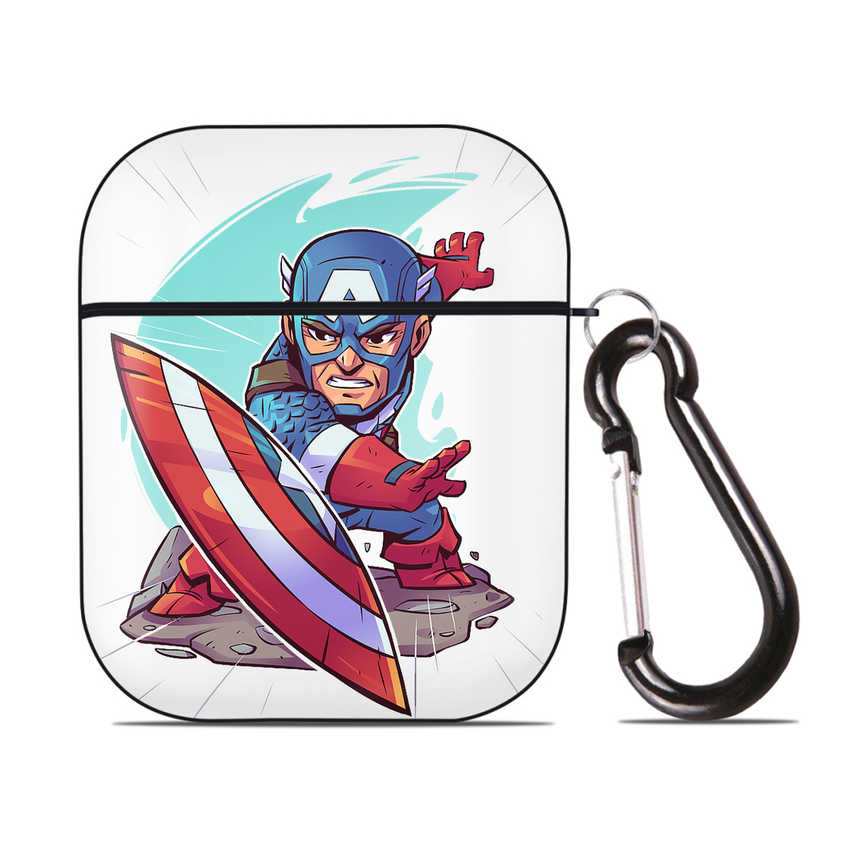 （画像用） アベンジャーズ The Avengers AirPods 第2世代保護ケース ハードシェル ブラック 耐衝撃・防指紋・カラビナ付き