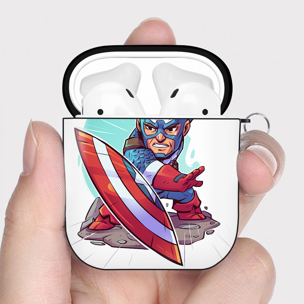 （画像用） アベンジャーズ The Avengers AirPods 第2世代保護ケース ハードシェル ブラック 耐衝撃・防指紋・カラビナ付き