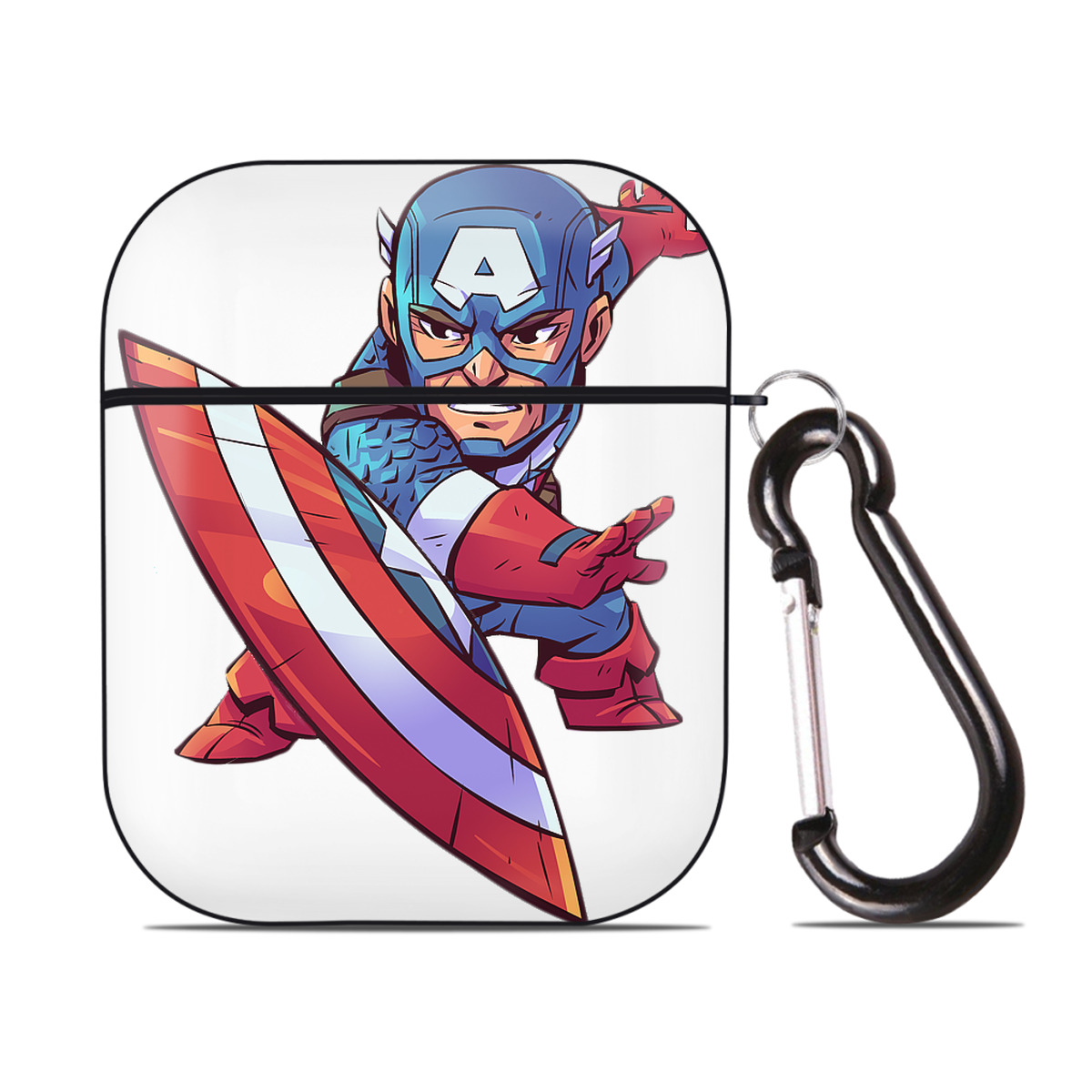 （画像用） アベンジャーズ The Avengers AirPods 第2世代保護ケース ハードシェル ブラック 耐衝撃・防指紋・カラビナ付き