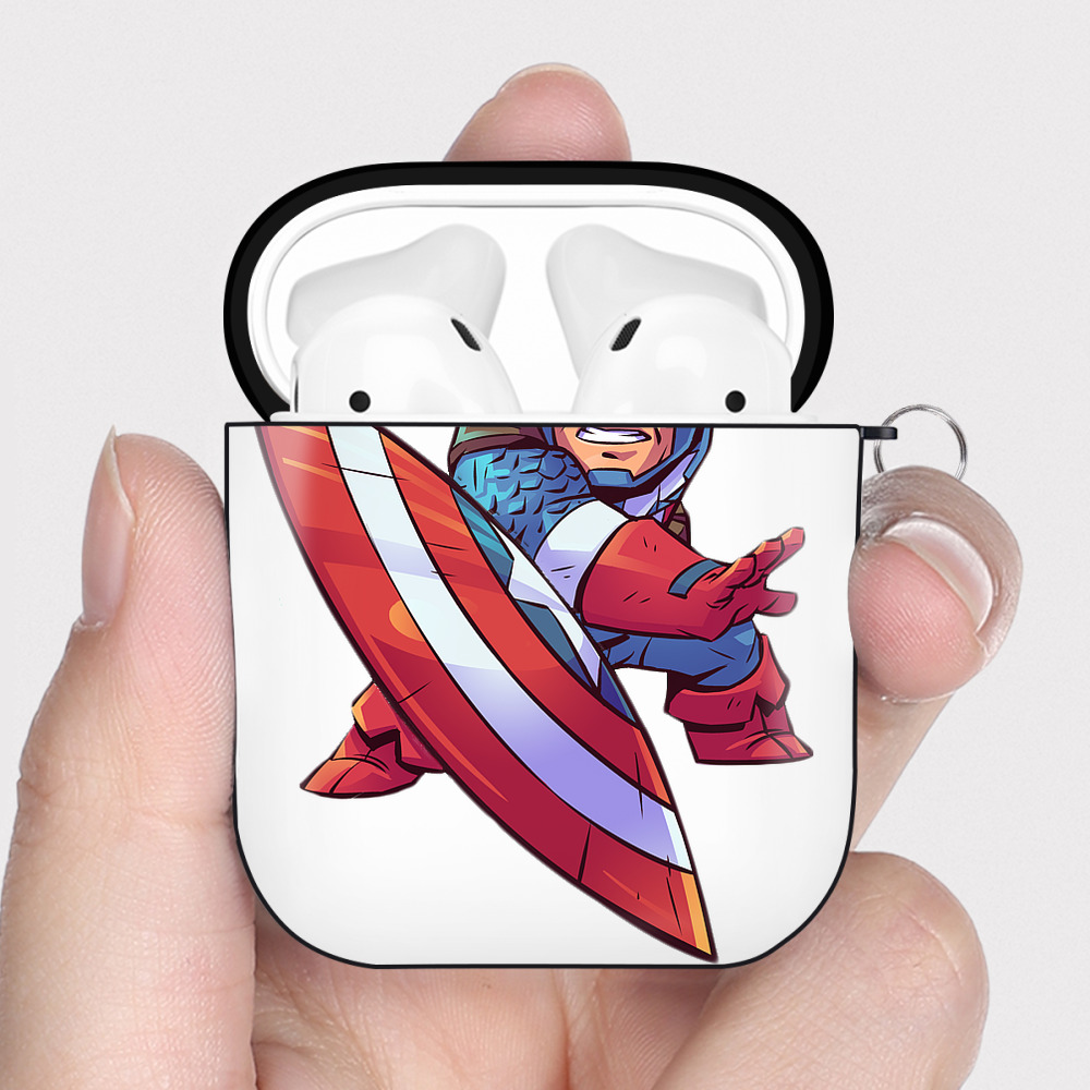 （画像用） アベンジャーズ The Avengers AirPods 第2世代保護ケース ハードシェル ブラック 耐衝撃・防指紋・カラビナ付き