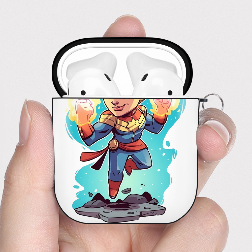 （画像用） アベンジャーズ The Avengers AirPods 第2世代保護ケース ハードシェル ブラック 耐衝撃・防指紋・カラビナ付き