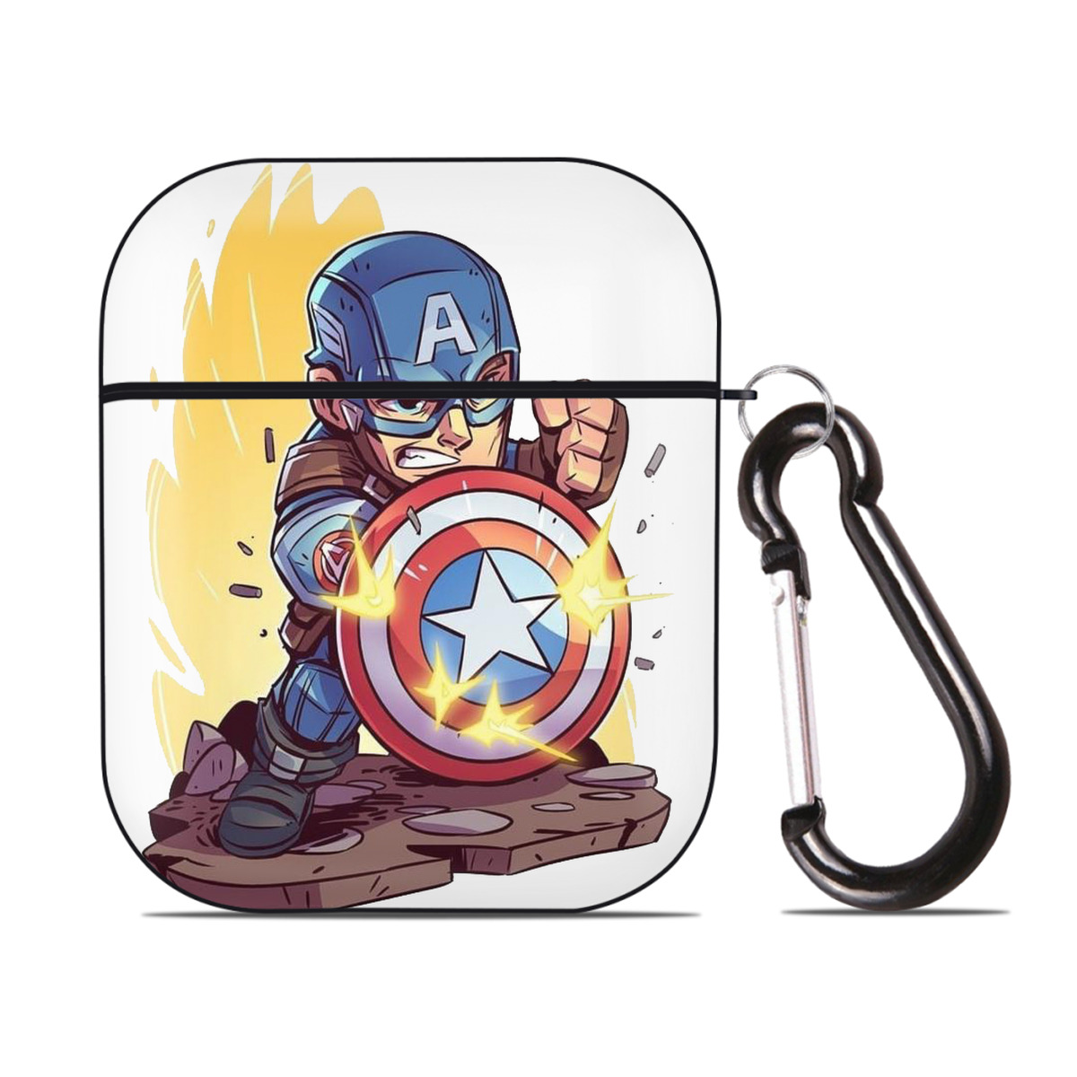 （画像用） アベンジャーズ The Avengers AirPods 第2世代保護ケース ハードシェル ブラック 耐衝撃・防指紋・カラビナ付き