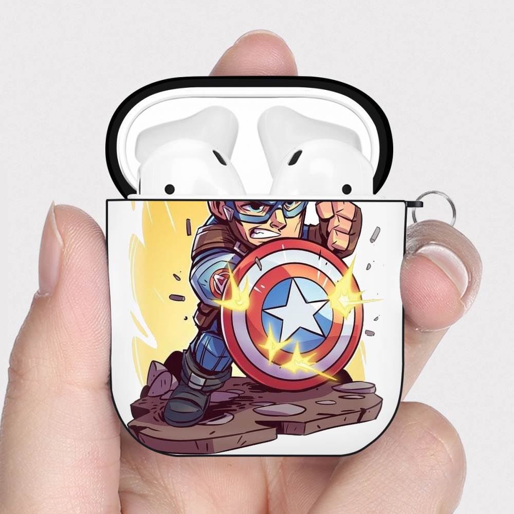 （画像用） アベンジャーズ The Avengers AirPods 第2世代保護ケース ハードシェル ブラック 耐衝撃・防指紋・カラビナ付き