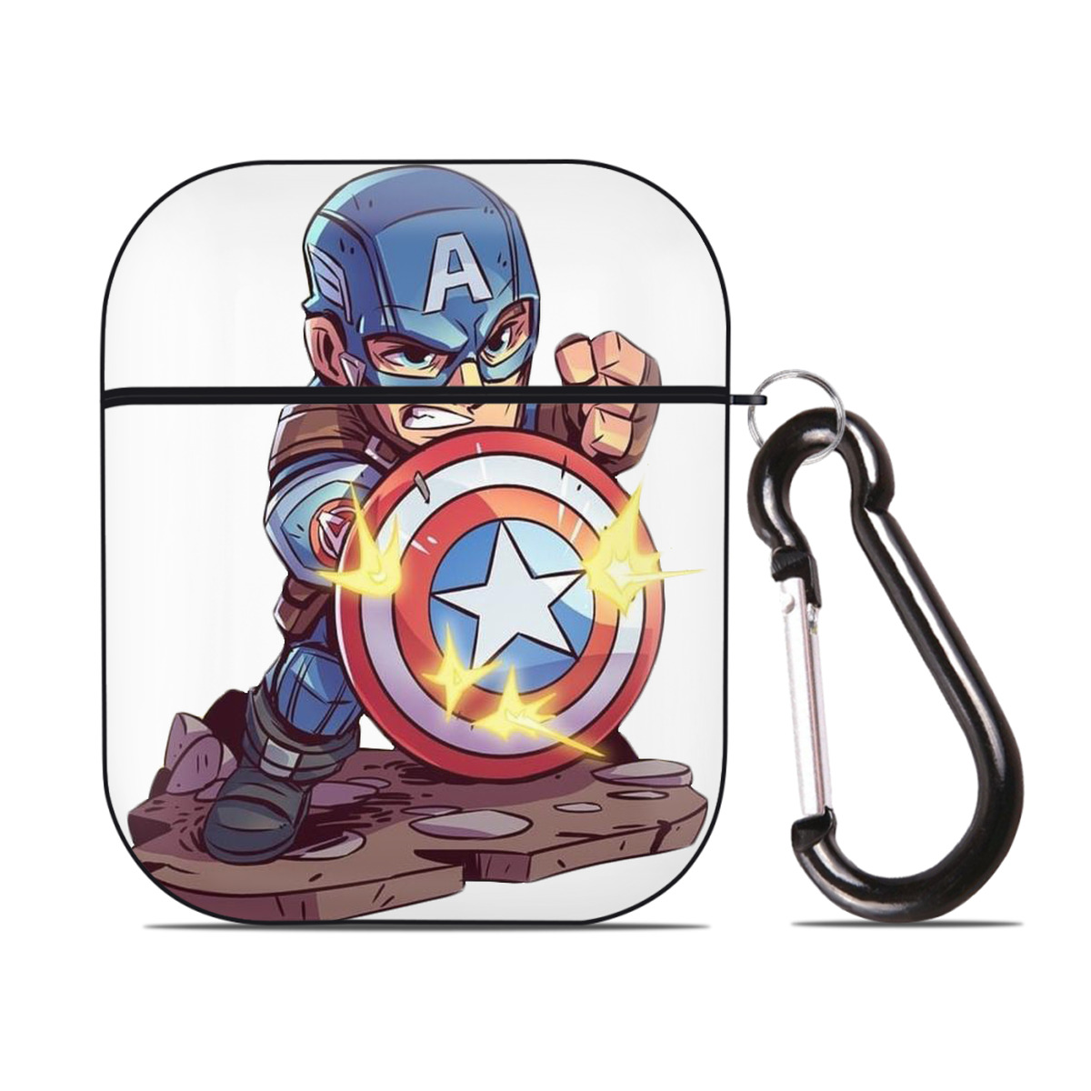 （画像用） アベンジャーズ The Avengers AirPods 第2世代保護ケース ハードシェル ブラック 耐衝撃・防指紋・カラビナ付き