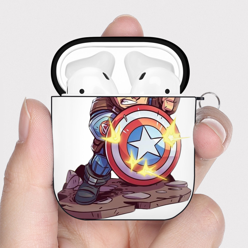 （画像用） アベンジャーズ The Avengers AirPods 第2世代保護ケース ハードシェル ブラック 耐衝撃・防指紋・カラビナ付き
