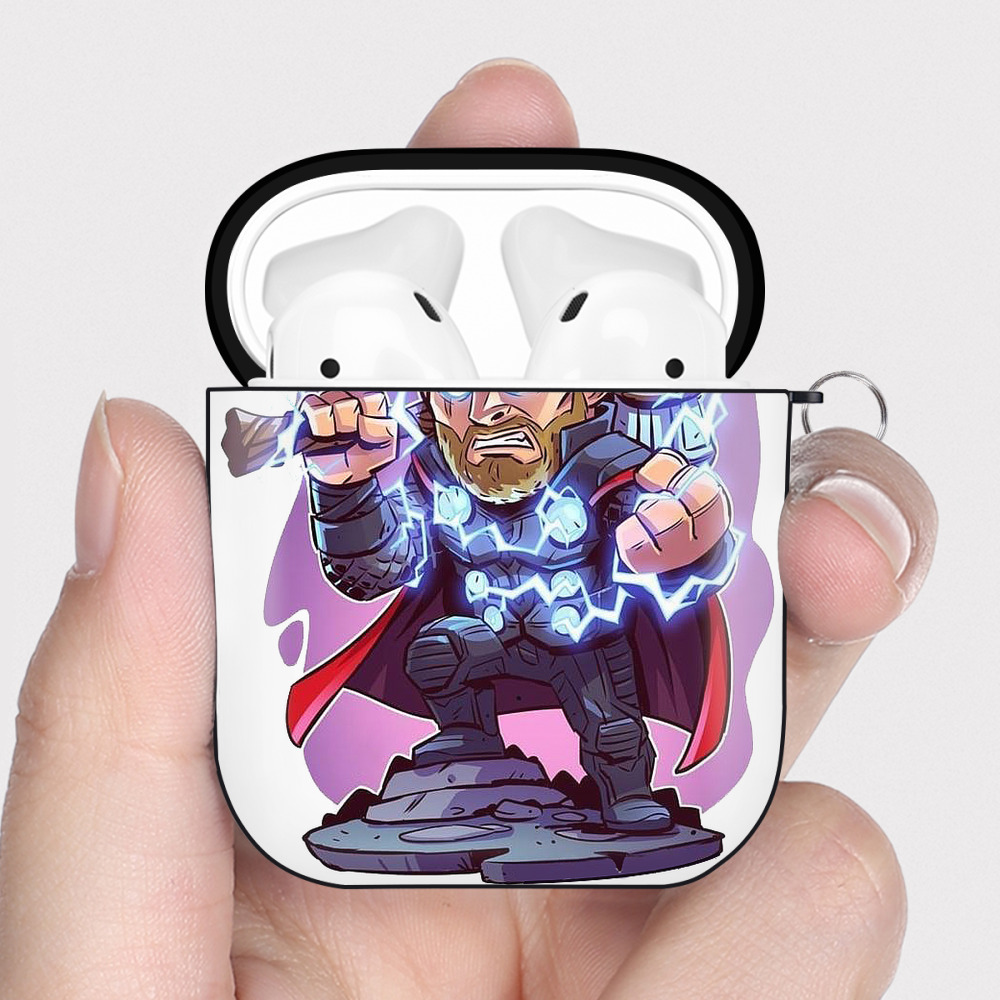 （画像用） アベンジャーズ The Avengers AirPods 第2世代保護ケース ハードシェル ブラック 耐衝撃・防指紋・カラビナ付き