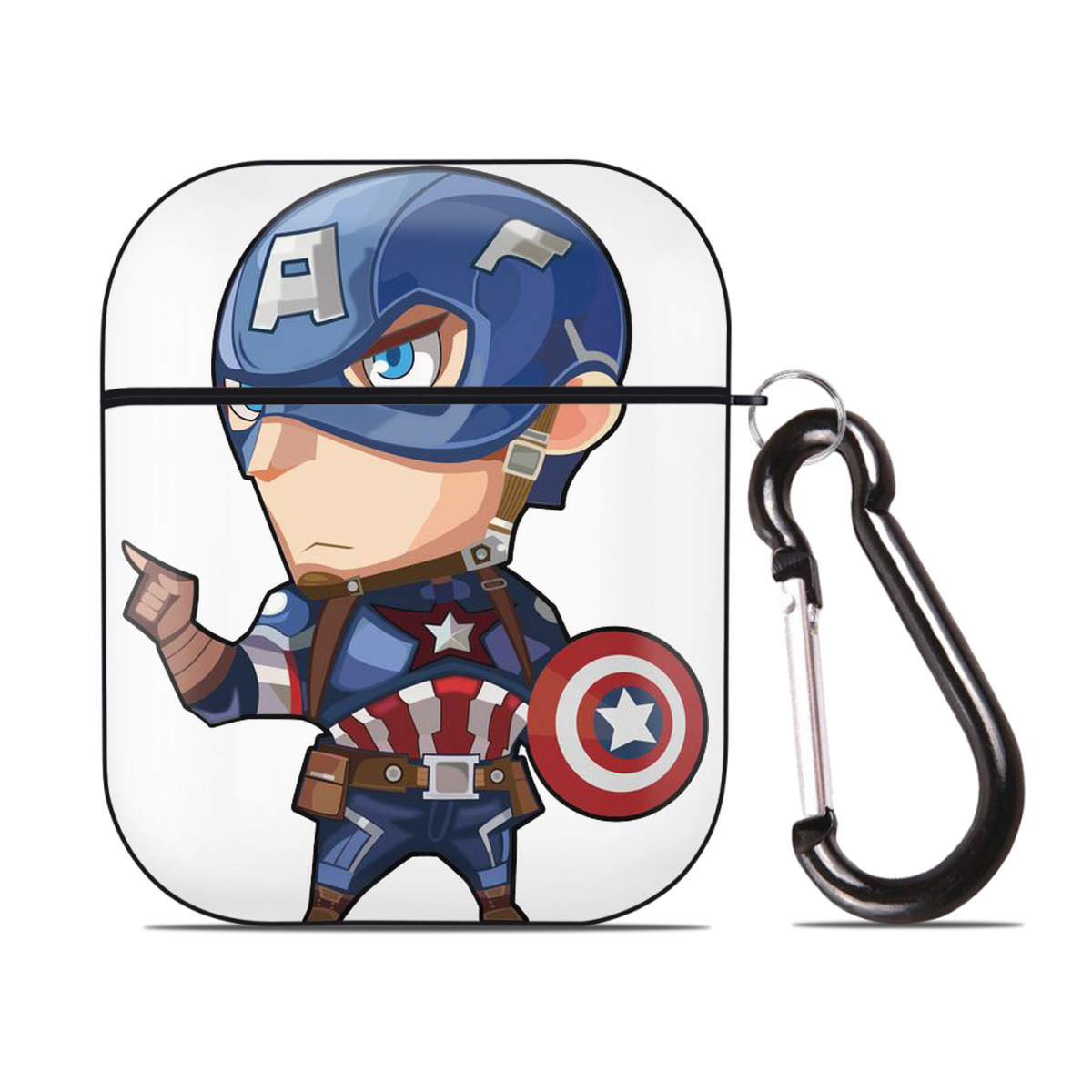 （画像用） アベンジャーズ The Avengers AirPods 第2世代保護ケース ハードシェル ブラック 耐衝撃・防指紋・カラビナ付き