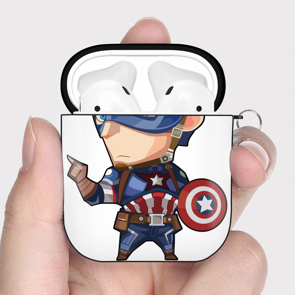 （画像用） アベンジャーズ The Avengers AirPods 第2世代保護ケース ハードシェル ブラック 耐衝撃・防指紋・カラビナ付き